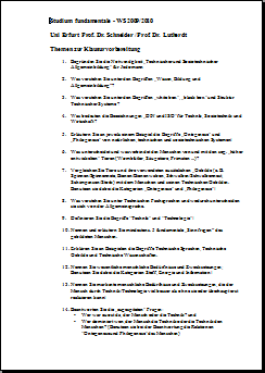 Themen zur Klausurvorbereitung WS 2009/2010 - Natur-Mensch-Technik: berschaubarkeit von Technik fr Akademiker